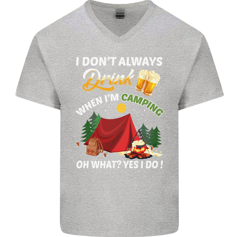 Camping Funny Alcohol Beer Camper Mens V-Neck Cotton T-Shirt Sports Grey