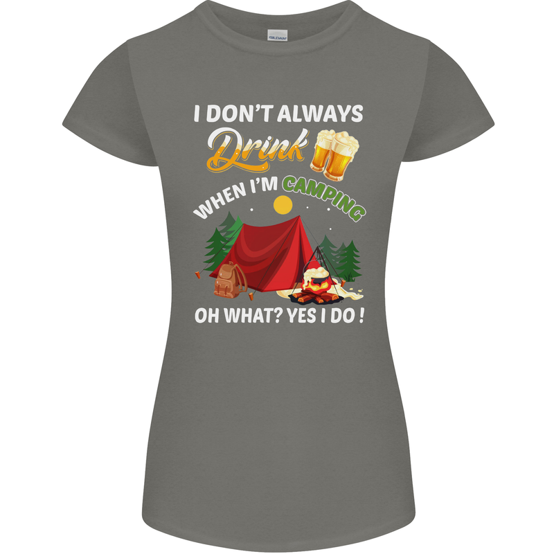 Camping Funny Alcohol Beer Camper Womens Petite Cut T-Shirt Charcoal