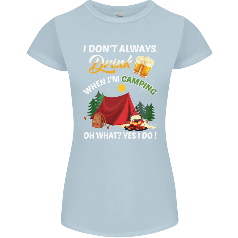Camping Funny Alcohol Beer Camper Womens Petite Cut T-Shirt Light Blue