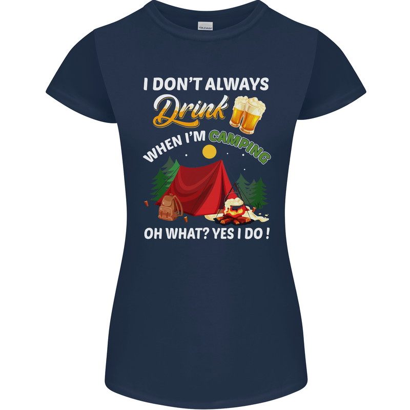 Camping Funny Alcohol Beer Camper Womens Petite Cut T-Shirt Navy Blue
