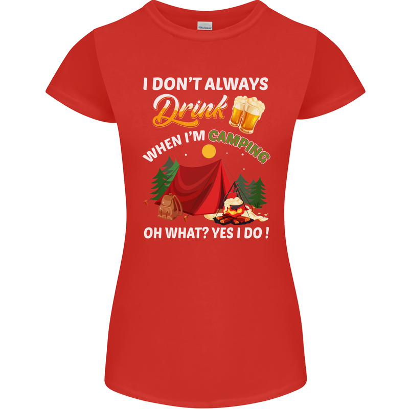 Camping Funny Alcohol Beer Camper Womens Petite Cut T-Shirt Red