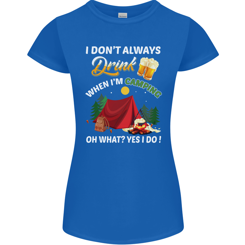 Camping Funny Alcohol Beer Camper Womens Petite Cut T-Shirt Royal Blue