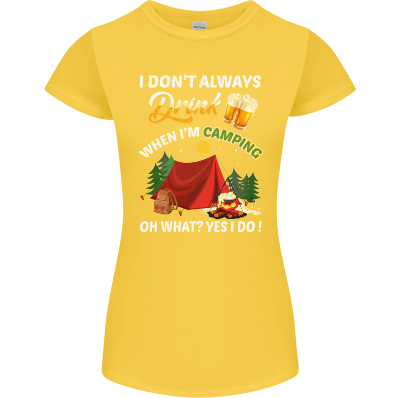 Camping Funny Alcohol Beer Camper Womens Petite Cut T-Shirt Yellow