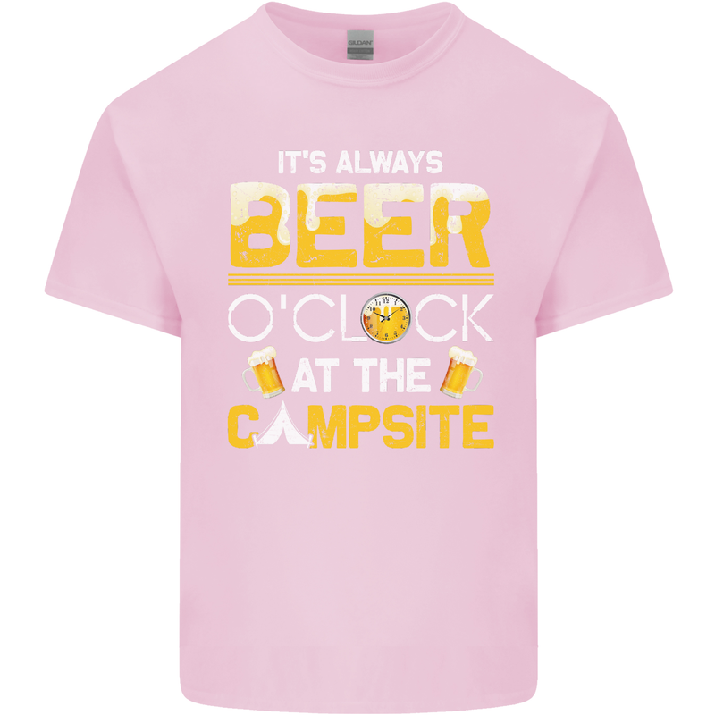 Camping Funny Alcohol Beer Campsite Mens Cotton T-Shirt Tee Top Light Pink