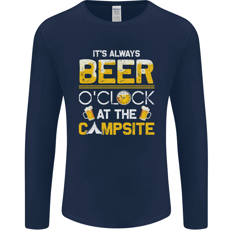 Camping Funny Alcohol Beer Campsite Mens Long Sleeve T-Shirt Navy Blue