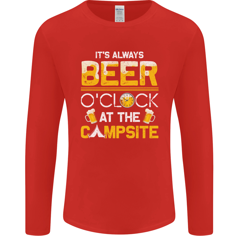 Camping Funny Alcohol Beer Campsite Mens Long Sleeve T-Shirt Red