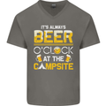 Camping Funny Alcohol Beer Campsite Mens V-Neck Cotton T-Shirt Charcoal