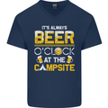 Camping Funny Alcohol Beer Campsite Mens V-Neck Cotton T-Shirt Navy Blue