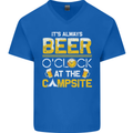 Camping Funny Alcohol Beer Campsite Mens V-Neck Cotton T-Shirt Royal Blue