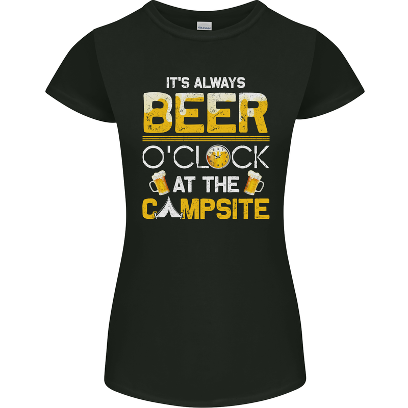 Camping Funny Alcohol Beer Campsite Womens Petite Cut T-Shirt Black