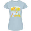 Camping Funny Alcohol Beer Campsite Womens Petite Cut T-Shirt Light Blue