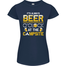 Camping Funny Alcohol Beer Campsite Womens Petite Cut T-Shirt Navy Blue