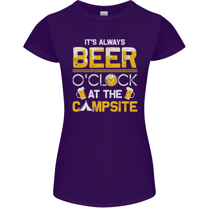 Camping Funny Alcohol Beer Campsite Womens Petite Cut T-Shirt Purple