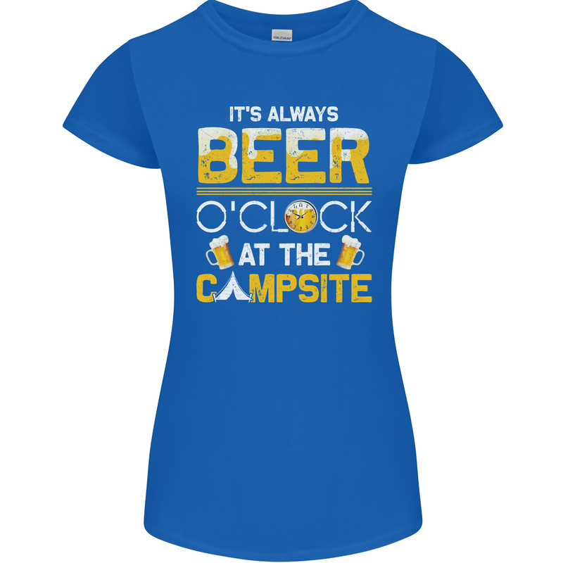 Camping Funny Alcohol Beer Campsite Womens Petite Cut T-Shirt Royal Blue