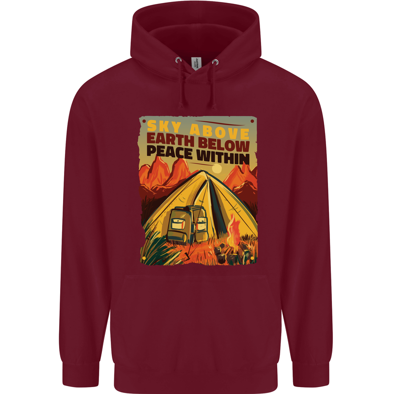 Camping Sky Above Trekking Outdoors Childrens Kids Hoodie Maroon
