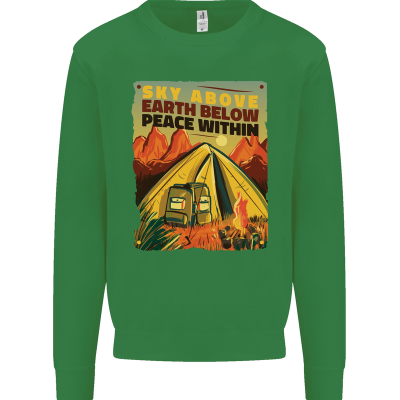 Camping Sky Above Trekking Outdoors Mens Sweatshirt Jumper Irish Green