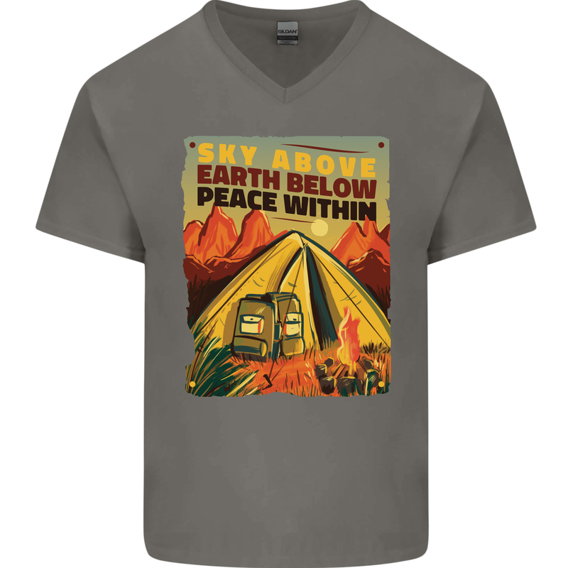 Camping Sky Above Trekking Outdoors Mens V-Neck Cotton T-Shirt Charcoal