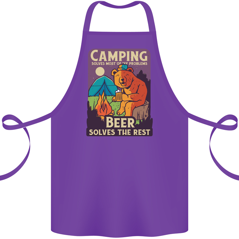 Camping Solves Most of My Problems Funny Cotton Apron 100% Organic Purple