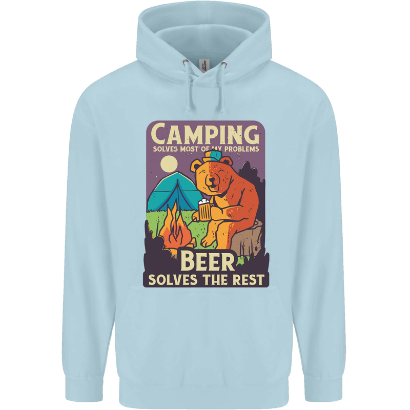 Camping Solves Most of My Problems Funny Mens 80% Cotton Hoodie Light Blue