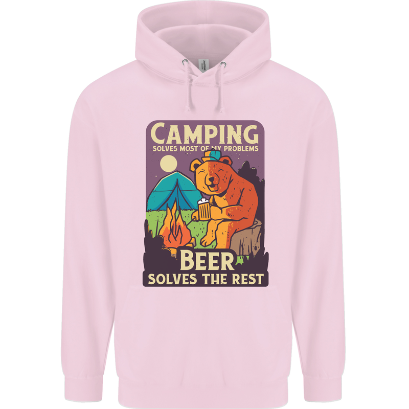 Camping Solves Most of My Problems Funny Mens 80% Cotton Hoodie Light Pink