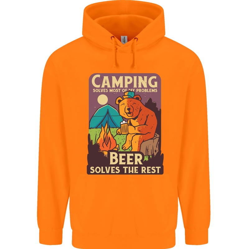 Camping Solves Most of My Problems Funny Mens 80% Cotton Hoodie Orange