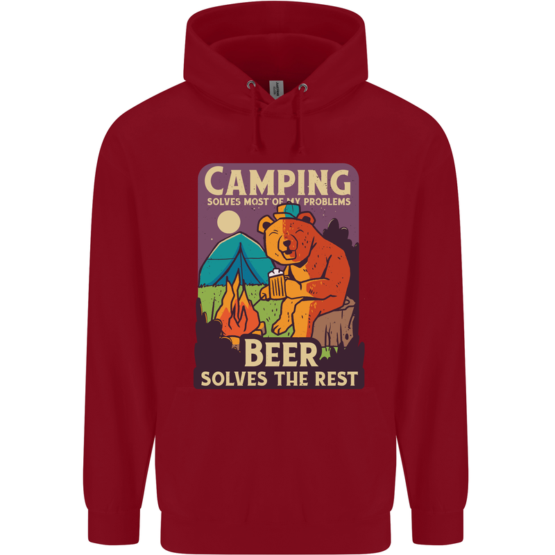 Camping Solves Most of My Problems Funny Mens 80% Cotton Hoodie Red