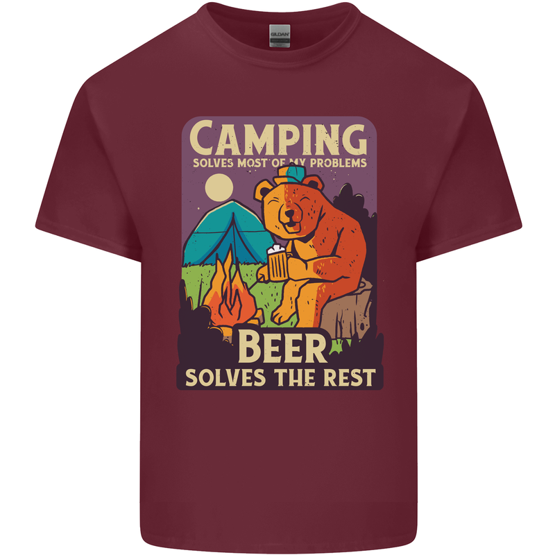 Camping Solves Most of My Problems Funny Mens Cotton T-Shirt Tee Top Maroon