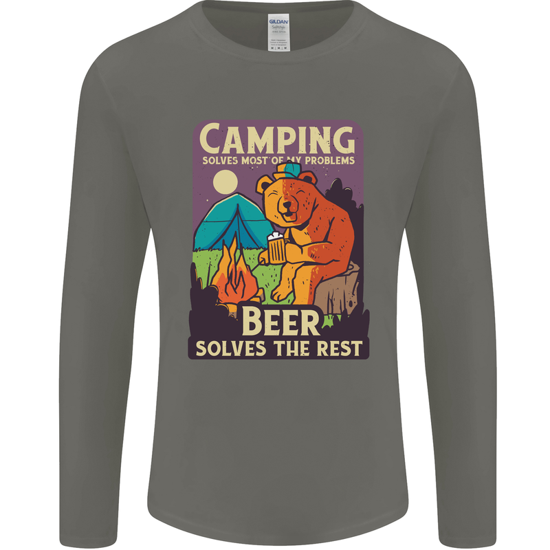 Camping Solves Most of My Problems Funny Mens Long Sleeve T-Shirt Charcoal