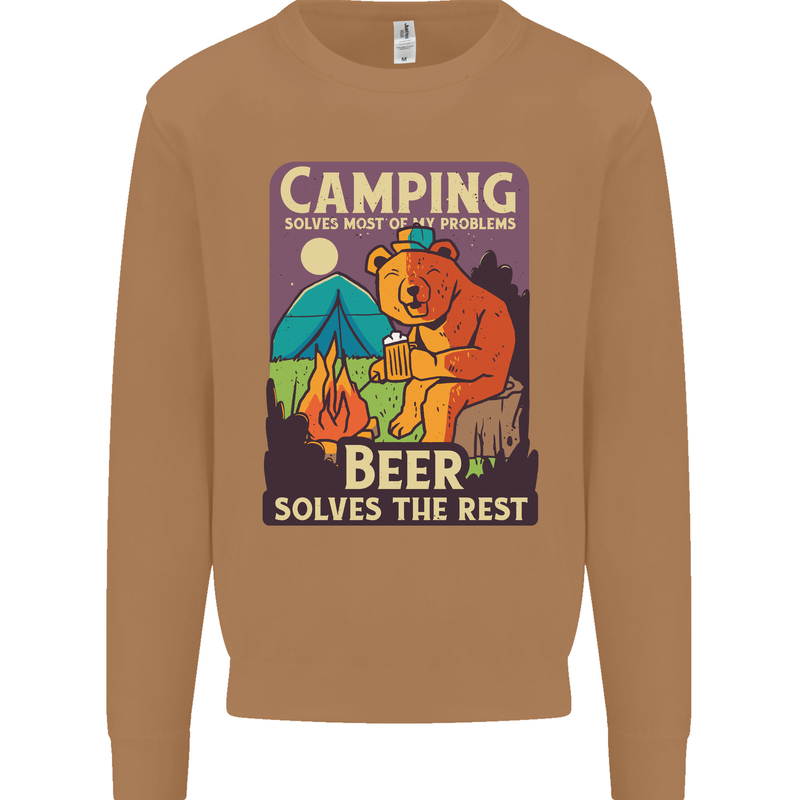 Camping Solves Most of My Problems Funny Mens Sweatshirt Jumper Caramel Latte