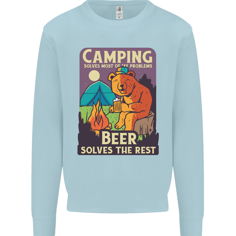 Camping Solves Most of My Problems Funny Mens Sweatshirt Jumper Light Blue