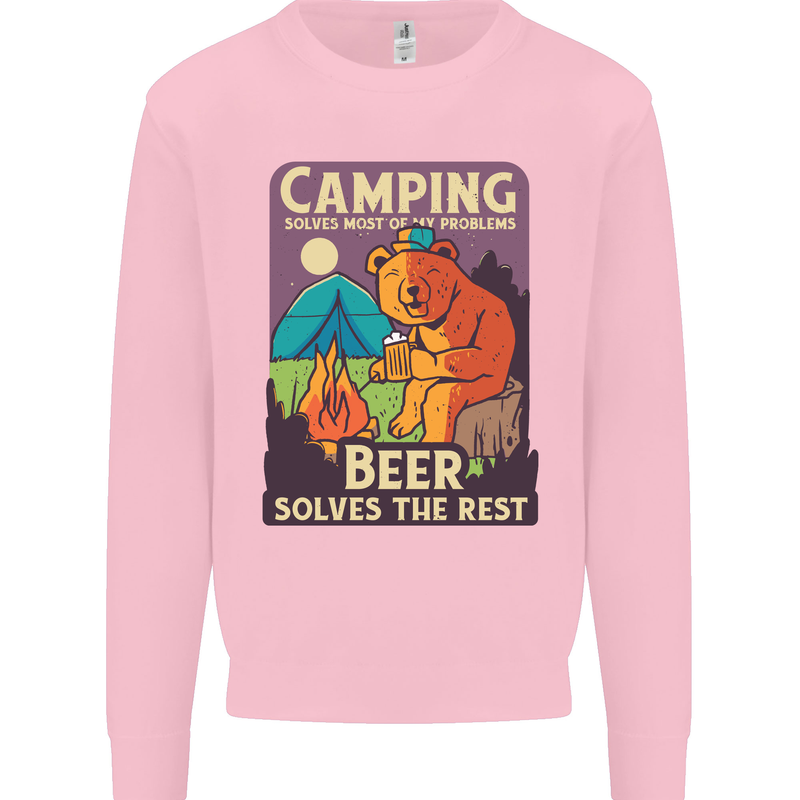 Camping Solves Most of My Problems Funny Mens Sweatshirt Jumper Light Pink