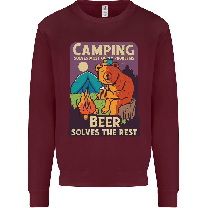 Camping Solves Most of My Problems Funny Mens Sweatshirt Jumper Maroon