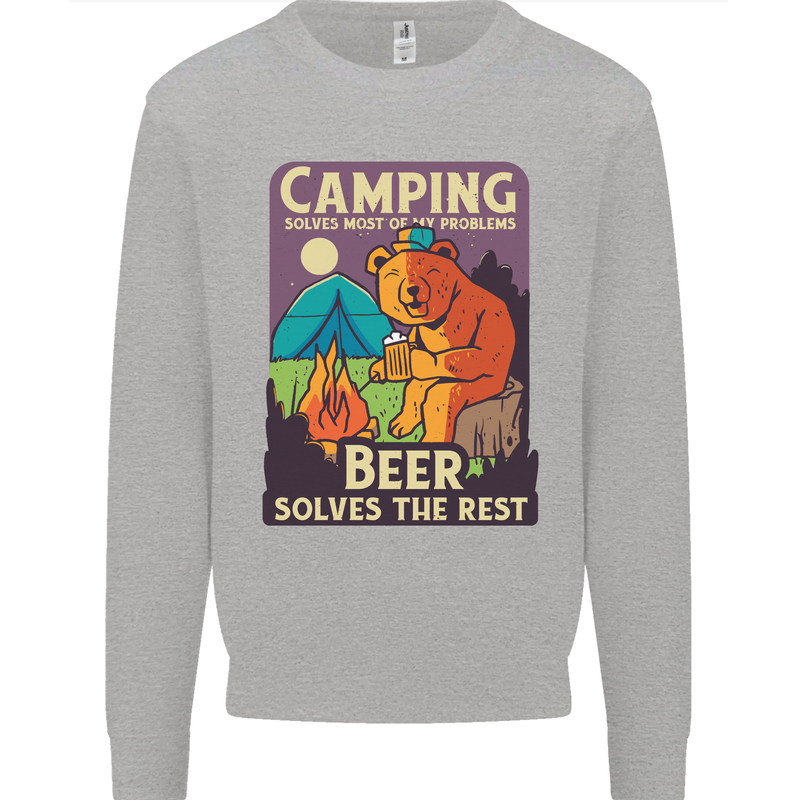 Camping Solves Most of My Problems Funny Mens Sweatshirt Jumper Sports Grey