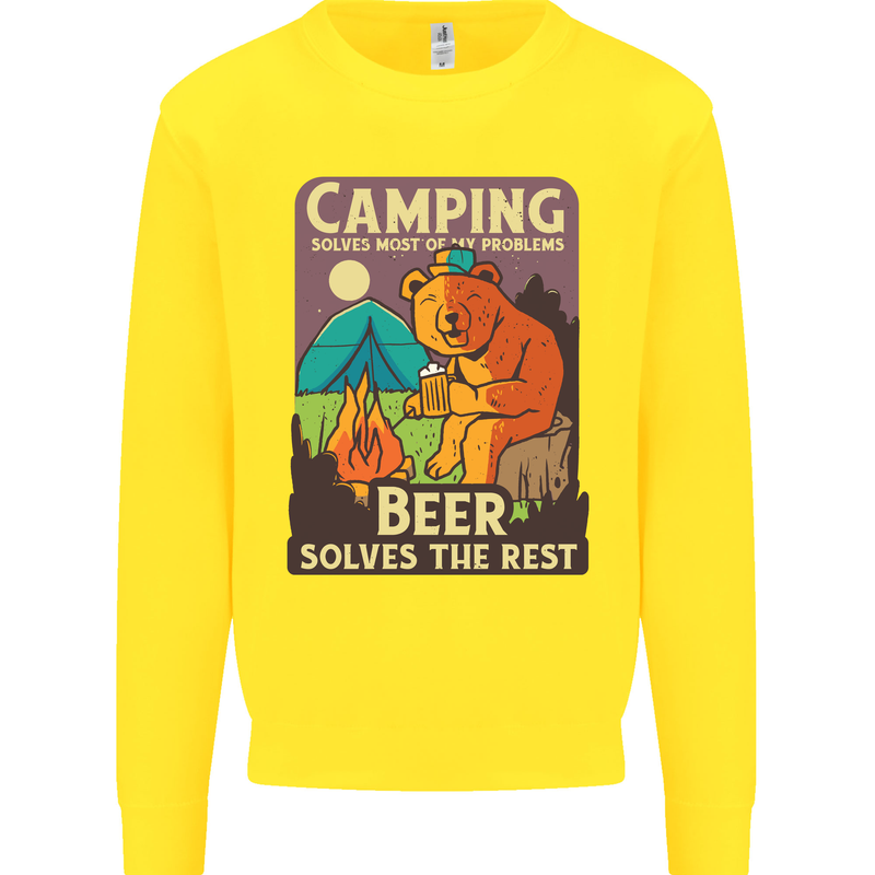 Camping Solves Most of My Problems Funny Mens Sweatshirt Jumper Yellow