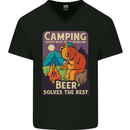 Camping Solves Most of My Problems Funny Mens V-Neck Cotton T-Shirt Black