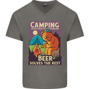 Camping Solves Most of My Problems Funny Mens V-Neck Cotton T-Shirt Charcoal