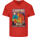 Camping Solves Most of My Problems Funny Mens V-Neck Cotton T-Shirt Red