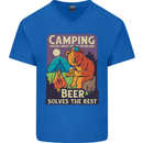 Camping Solves Most of My Problems Funny Mens V-Neck Cotton T-Shirt Royal Blue
