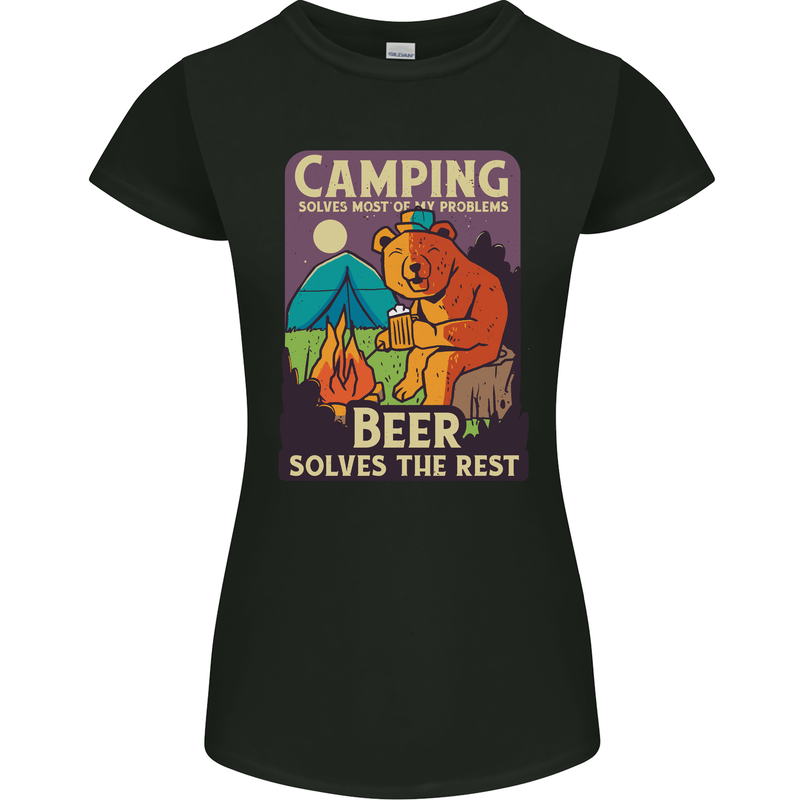 Camping Solves Most of My Problems Funny Womens Petite Cut T-Shirt Black