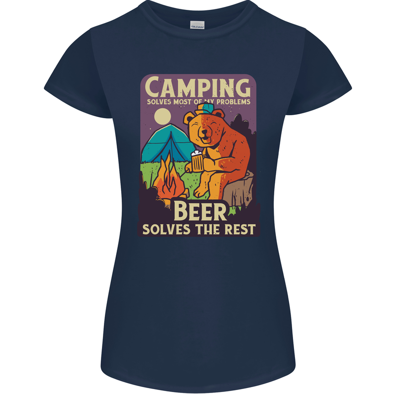 Camping Solves Most of My Problems Funny Womens Petite Cut T-Shirt Navy Blue
