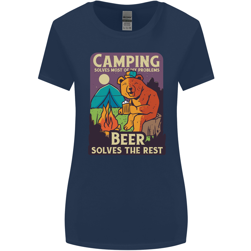 Camping Solves Most of My Problems Funny Womens Wider Cut T-Shirt Navy Blue