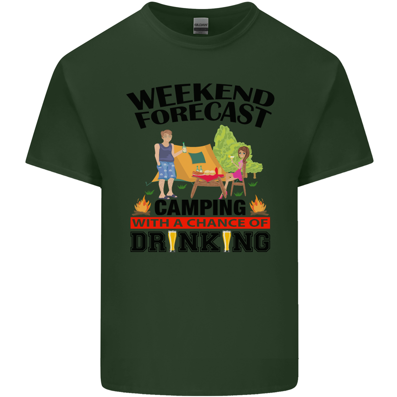 Camping Weekend Forecast Funny Alcohol Beer Mens Cotton T-Shirt Tee Top Forest Green