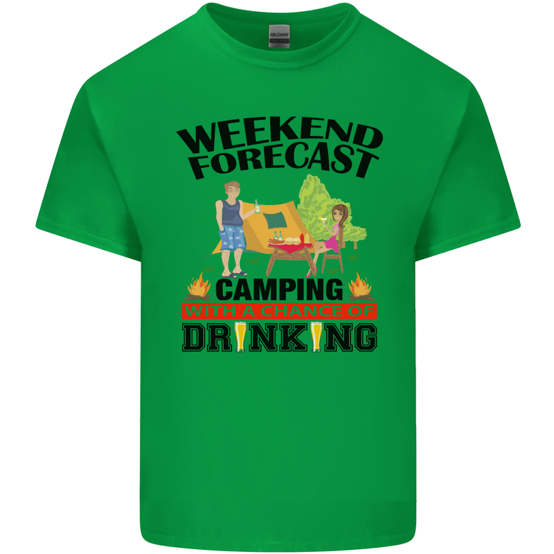 Camping Weekend Forecast Funny Alcohol Beer Mens Cotton T-Shirt Tee Top Irish Green