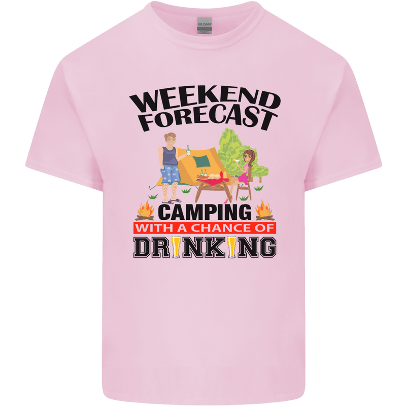 Camping Weekend Forecast Funny Alcohol Beer Mens Cotton T-Shirt Tee Top Light Pink