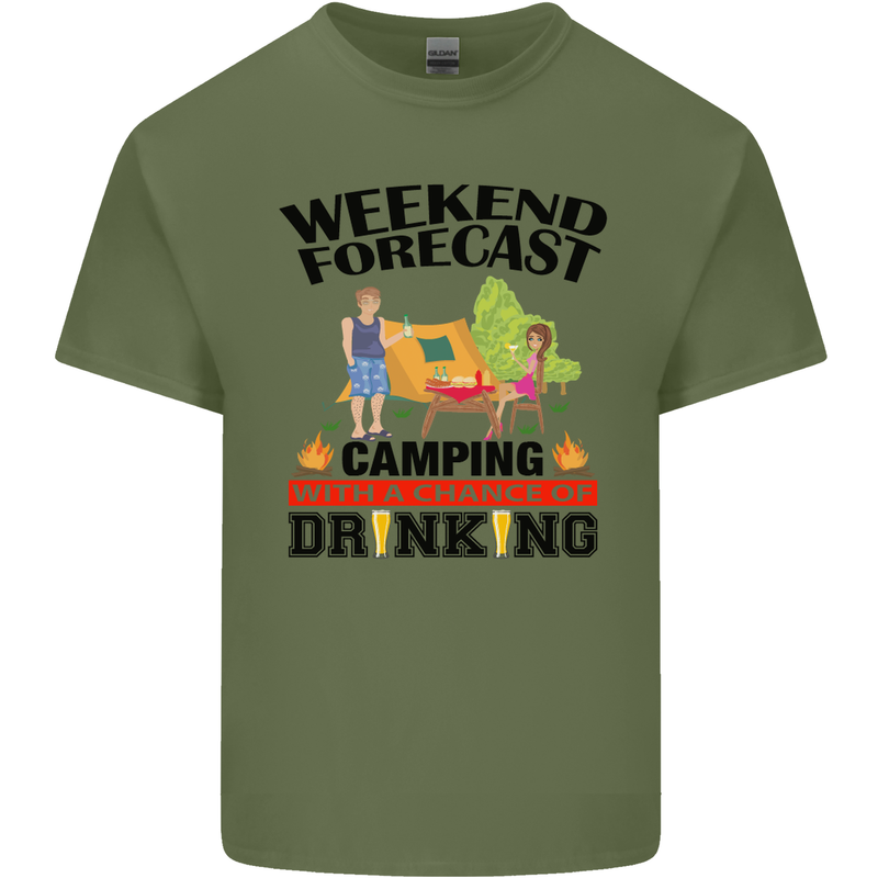 Camping Weekend Forecast Funny Alcohol Beer Mens Cotton T-Shirt Tee Top Military Green