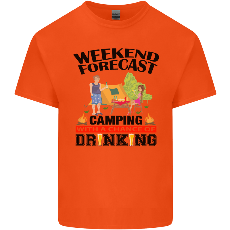 Camping Weekend Forecast Funny Alcohol Beer Mens Cotton T-Shirt Tee Top Orange