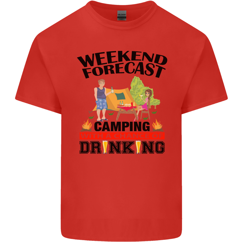 Camping Weekend Forecast Funny Alcohol Beer Mens Cotton T-Shirt Tee Top Red
