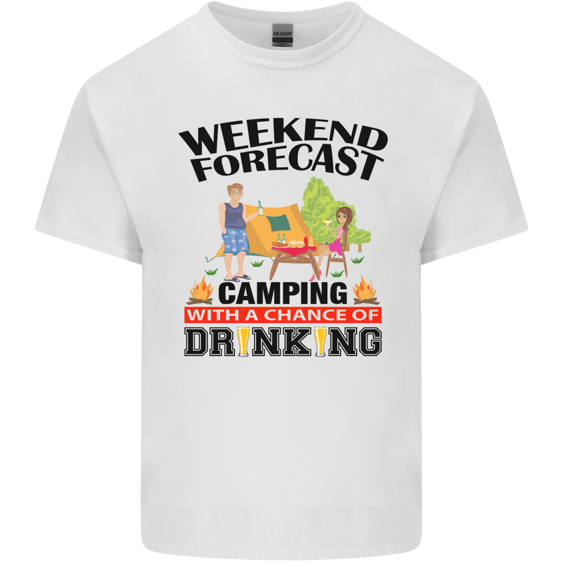 Camping Weekend Forecast Funny Alcohol Beer Mens Cotton T-Shirt Tee Top White
