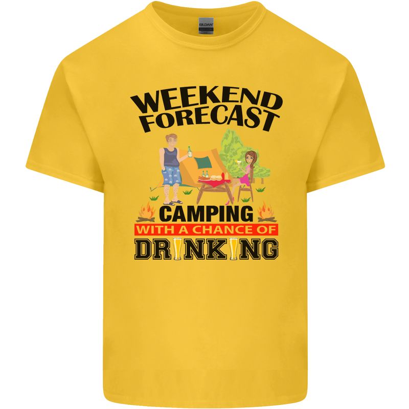 Camping Weekend Forecast Funny Alcohol Beer Mens Cotton T-Shirt Tee Top Yellow