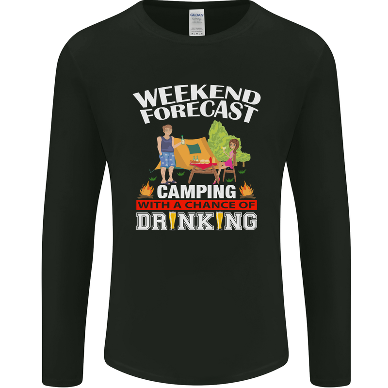 Camping Weekend Forecast Funny Alcohol Beer Mens Long Sleeve T-Shirt Black